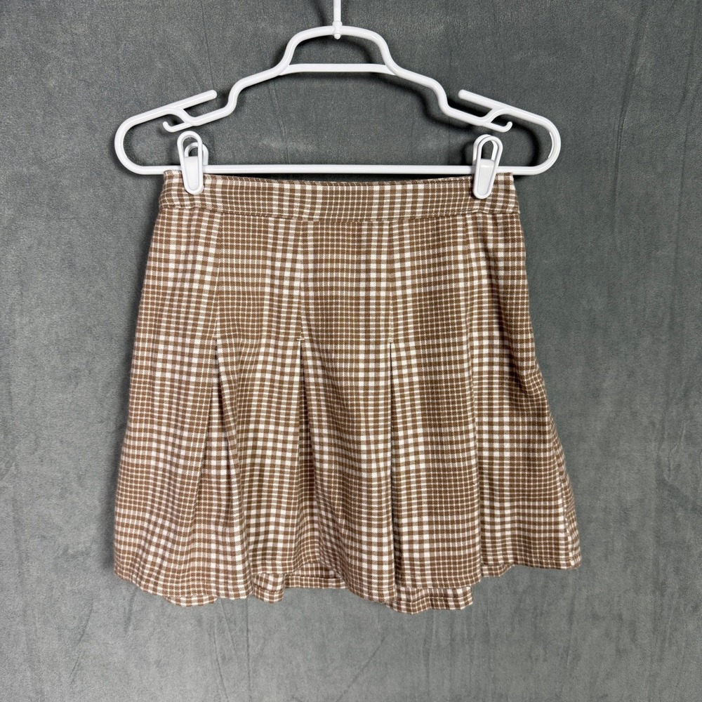Hollister Brown Plaid Pleated Mini Skirt Small Zipper Preppy Academia Classic